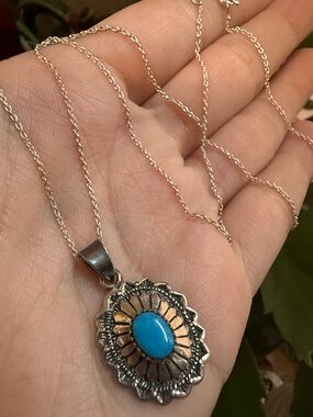 Sterling Sterling JC 925 Turquoise Pendant Necklace 18’